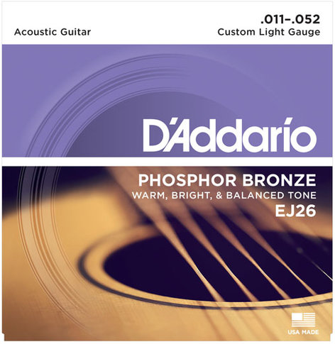 D`Addario EJ26-3D 3-Pack of Custom Light Phosphor Bronze Acoustic Guitar Strings EJ26-3D