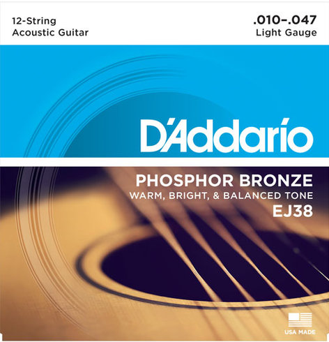 D`Addario EJ38 Light Phosphor Bronze 12-String Acoustic Guitar Strings
