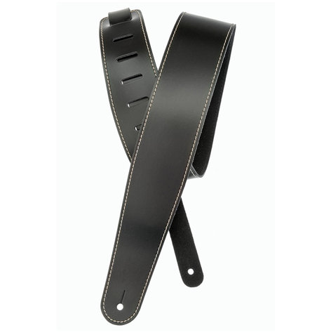 D`Addario 25LS00-DX 2.5" Wide Black Leather Guitar Strap With Contrast Stitching