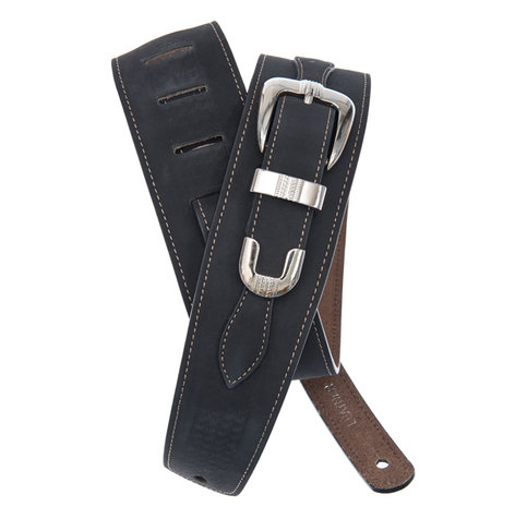 D`Addario 25LBB00 Black Leather Guitar Strap With Buckle