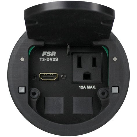 FSR, Inc T3-DV2S-2B-BLK T3 Series 3.5” Table Box with 1 HDMI, 2 LEDs, 2 Data, 1 AC T3-DV2S-2B-BLK
