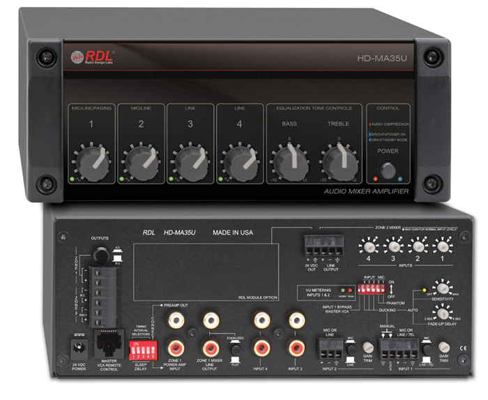 RDL HD-MA35U 35W Mixer Amplifier, 4/8 Ohm Outputs