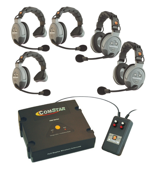 Eartec Co CSXTPLUS-5 2-Channel Com-Center Transceiver With Wired To Wireless Interface And 5 Headsets