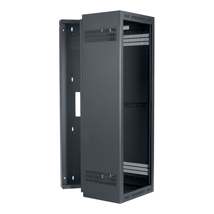 Lowell LWR-3523 Sectional Wall 35 Unit Rack Mount With Adjustable Rails, 23" Deep, Black