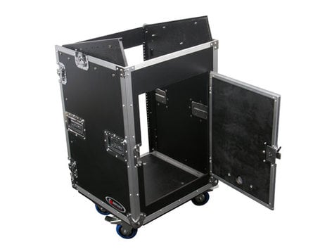 Odyssey FZ1014W Pro Combo Rack Flight Case with Wheels, 10RU Top Slanted Rack & 14RU Bottom Vertical Rack FZ1014W