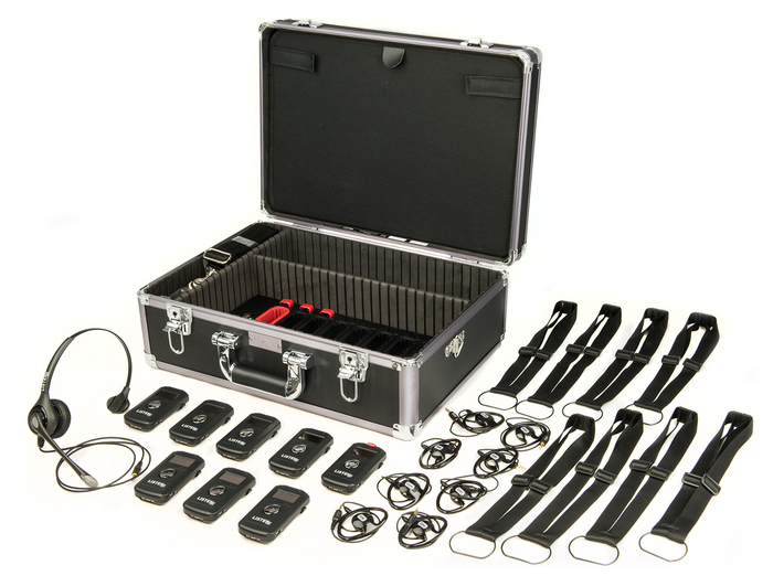 Listen Technologies LKS-2-A1 Base 8 System With 8 Transceivers, 1 Headset And Docking Station Case