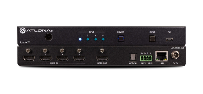 Atlona Technologies JunoX 451 4K HDR Four-Input HDMI Switcher with Auto-Switching AT-JUNO-451