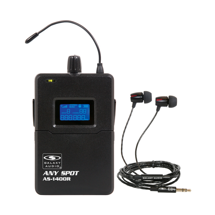 Galaxy Audio AS-1400R Wireless Personal Monitor Receiver Unit with EB4 Ear Buds Only AS-1400RM