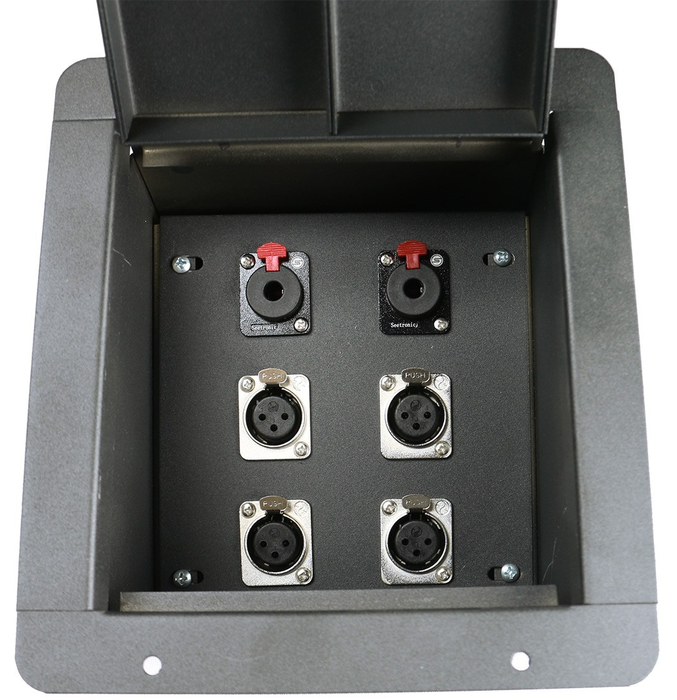Elite Core Audio FB4-QTR Recessed Floor Box with 4 XLRF and 2 Locking 1/4" Female Connectors FB4-QTR