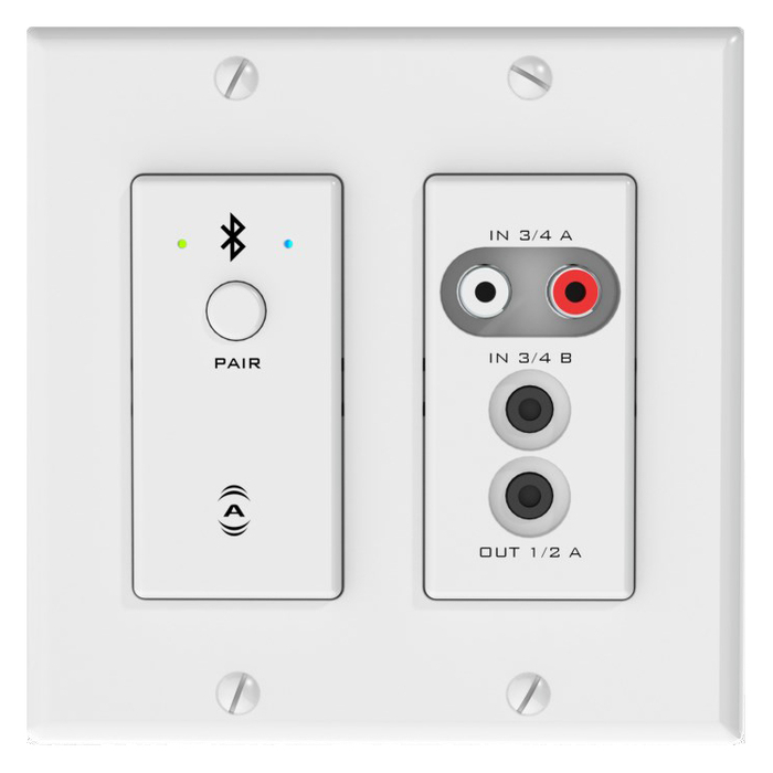 Attero Tech UND6IO-BT-W-U 4 X 2-Channel 2 Gang Dante Wall Plate With Bluetooth, UDP Control, White