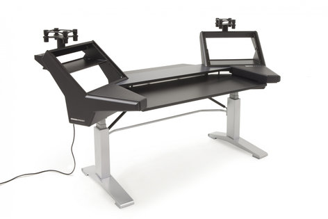 Argosy Consoles HALO.KE Plus Height Adjustable Sit-Stand Desk with (2) Rack Shelves and (2) Speaker Platforms HALO-K-E-L-B-S