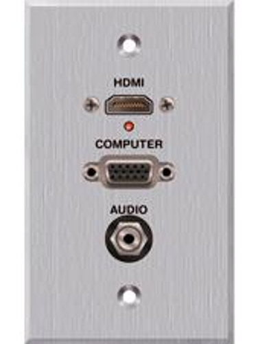 Liberty AV Solutions PC-G1796-E-P-C Panelcrafters Clear Anodized Single Gang Wall Plate with HDMI Pigtail, VGA, and 3.5mm TRS Female Pass Through PC-G1796-E-P-C