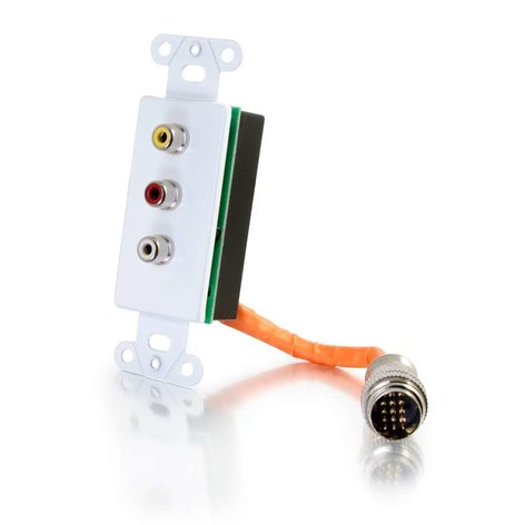 Cables To Go RapidRun Composite Video Single Gang Wall Plate with Composite Video and RCA Stereo Audio Connectors, White 60095