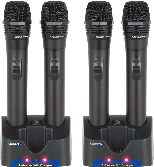 VocoPro UHR-3 4 Rechargeable UHF Wireless Microphones With 2 Chargers