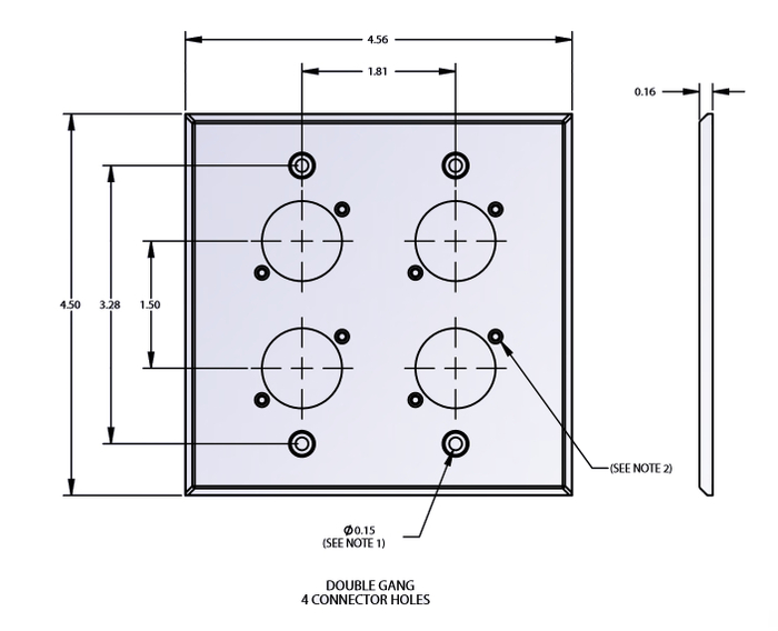 Switchcraft WP2B4P 2 Gang Wall Plate For 4 E/EH Series Connectors, 4-40 Threaded Mounting