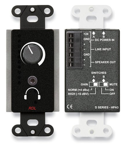 Radio Design Labs DB-HPA3 3.5W Single-Gang Wall-Mounted Audio Power and Headphone Amplifier, Black DB-HPA3
