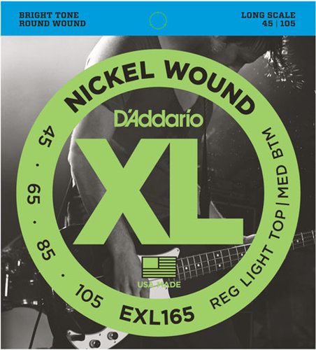 D`Addario EXL165 Regular Light Top/Medium Bottom Nickel Wound Long Scale Electric Bass Strings EXL165