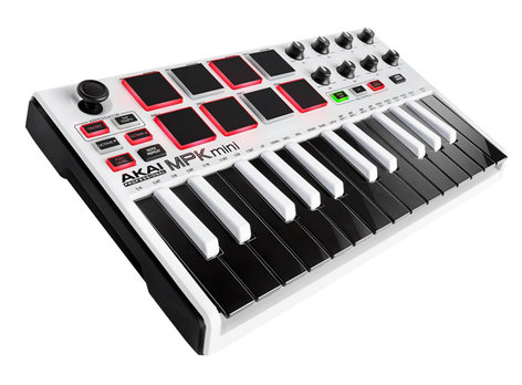 AKAI MPK Mini MkII Compact 25-Key MIDI Keyboard & Controller with Pads in White MPKMINI-II-WHITE