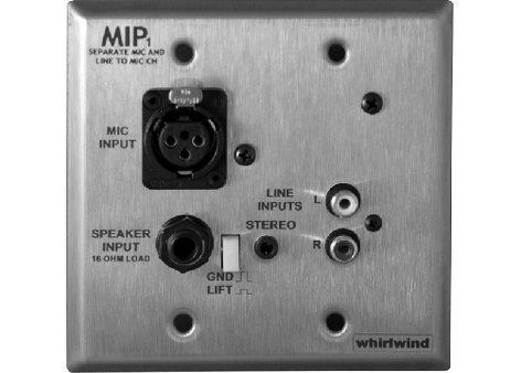 Whirlwind MIP1 2-Gang Black Wallplate With XLR, 1/4" , RCA, And 1/8" Inputs And Ground Lift