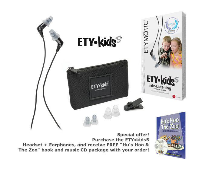 Etymotic Research EREK-5-HU ETY Kids5™ With Book/CD Kids Safe-Listening Earphones With Free "Hu's Hoo & The Zoo" Book + CD