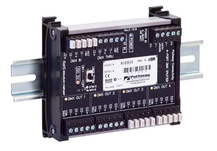 Pathway Connectivity 1002 Opto-Splitter 4-Way eDIN Opto-Splitter with DIN Rail P1002