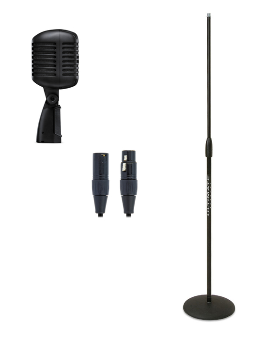 Shure Super-55-BLK-SOLO-K SOLO Bundle With Super 55  Mic, Mic Stand, And 25'  XLR Cable, Pitch Black