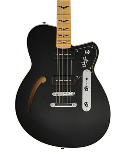 Reverend Guitars Unknown Hinson Midnight Black Signature Semi-Hollowbody Electric Guitar with Coffin Gig Bag UH-BLACK