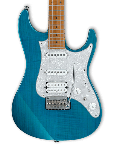 Ibanez AZ2204F AZ Prestige 6 String Electric Guitar With Case In Transparent Aqua Blue