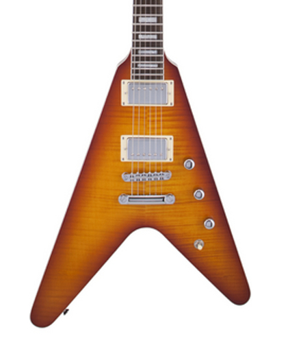 Reverend Guitars Volcano V-Shaped Electric Guitar, Faded Burst Flame Maple Finish VOLHB