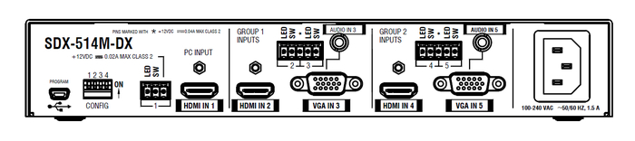 AMX SDX-514M-DX Solecis 5x1 4K Multi-Format Digital Switcher With DXLink Output