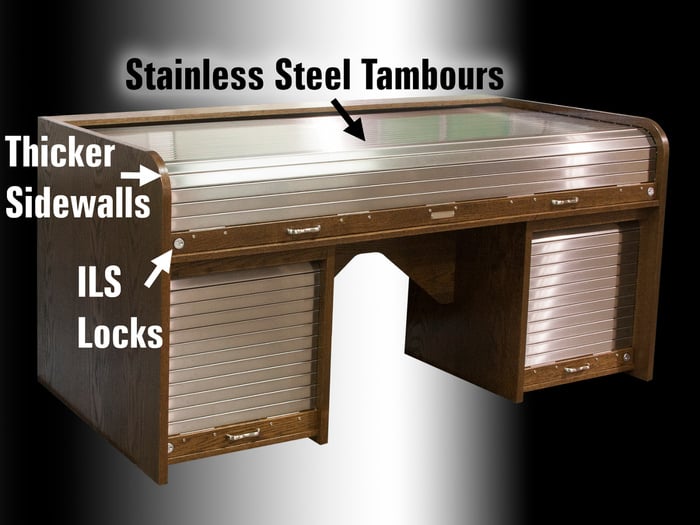HSA Rolltops SS4 Stainless Steel Tambour Option for SXEXT-II and RTCUS-II Desks SS4