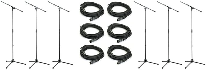 K&M 210/9-PK6-K 6x Microphone Stands And XLR Cable Bundle