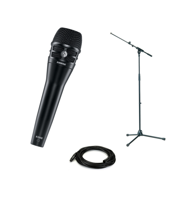 Shure KSM8/B-SOLO-K SOLO Bundle With KSM8/B Cardioid Dynamic Vocal Mic, Boom Stand, And 25' XLR Cable