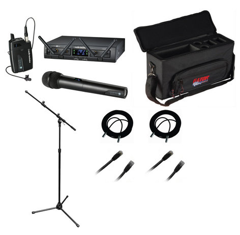 Audio-Technica ATW-1312/L Wireless Lavalier Combo Bundle With Mic Stand + Case + XLR & Cat6 Cables