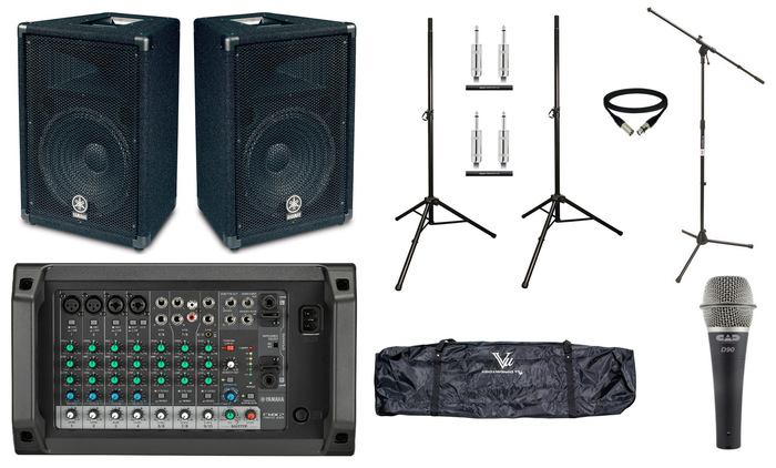 Yamaha EMX2-BR12-SYS2-K Powered Mixer Bundle With Powered Mixer, Passive Speakers, Microphone, Stands, Cables