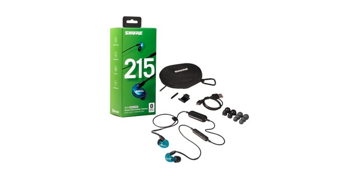 Shure SE215SPE-B-BT1 Single-Driver Sound Isolating Earphones With Bluetooth Adapter And Detachable Cable, Blue (Special Edition)