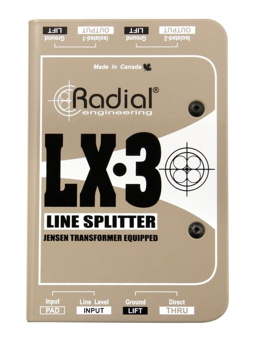 Radial Engineering LX3 Line Splitter, Passive, 1 Input, 1 Direct Out And 2 Jensen Isolated Outputs