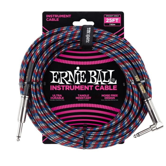 Ernie Ball Instrument Cable 25' Braided Straight / Angle Instrument Cable