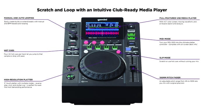 Gemini MDJ-500 Professional DJ USB Media Player