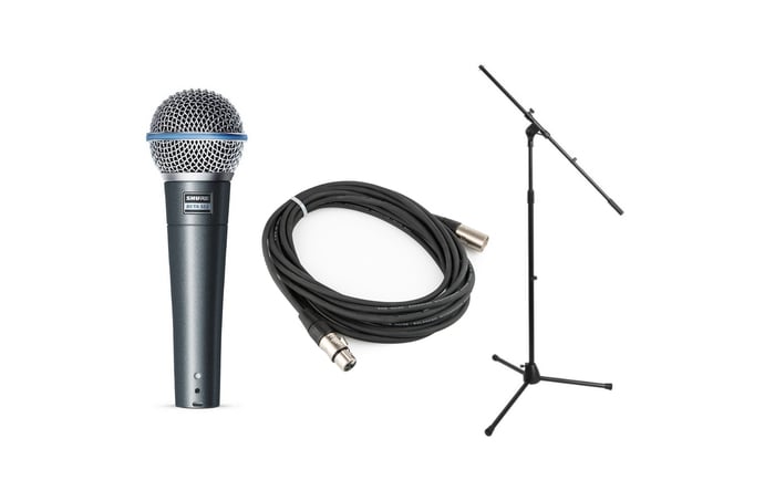 Shure Beta 58A Bundle Supercardioid Dynamic Vocal Mic With Boom Stand And XLR Cable