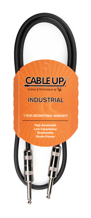 Cable Up PM2-PM2-3-BLK 3 Ft 1/4" TS Male To 1/4" TS Male Unbalanced Cable With Black Jacket