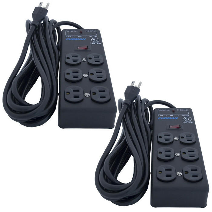 Furman SS6B-TWO-K 6 Outlet Surge Strip With 15' Cord 2 Pack