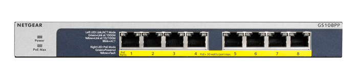 Netgear GS108PP-100NAS 8-Port PoE/PoE+ Gigabit Ethernet Unmanaged Switch