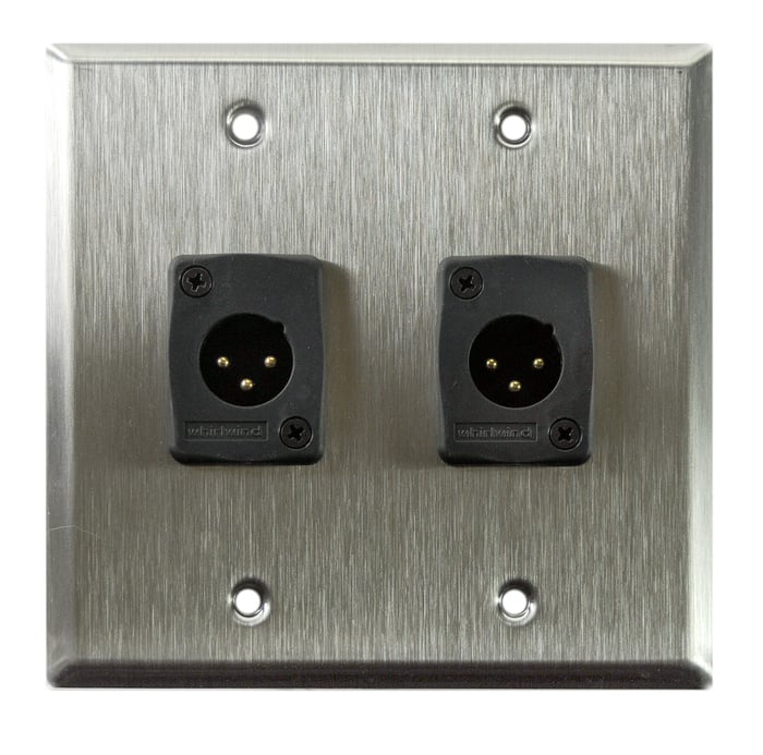 Whirlwind WP2/2MW Dual Gang Wallplate With 2 Whirlwind WC3M XLRM Connectors, Silver