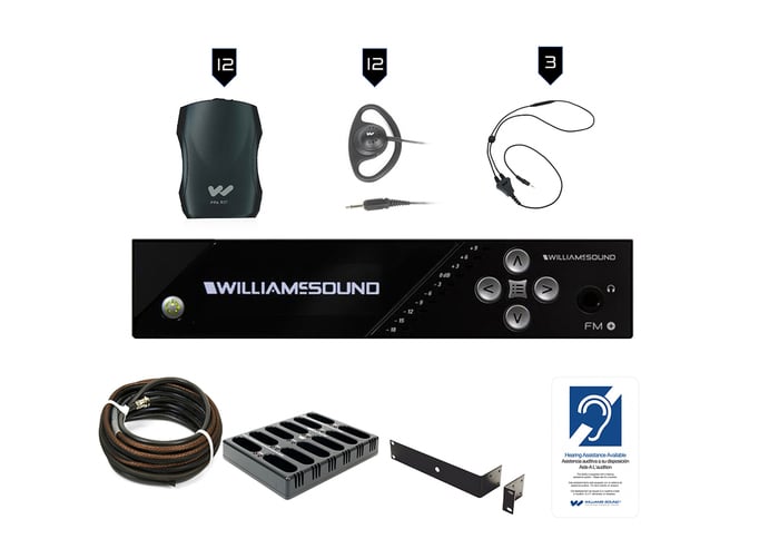 Williams AV FM 557 12 PRO D FM+ Assistive Listening, 12 Receivers And Rack Kit + Dante