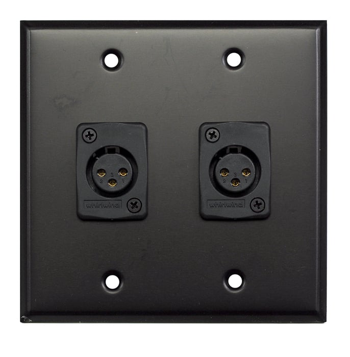 Whirlwind WP2B/2FW Dual Gang Black Wallplate With 2 WC3F XLRF Connectors