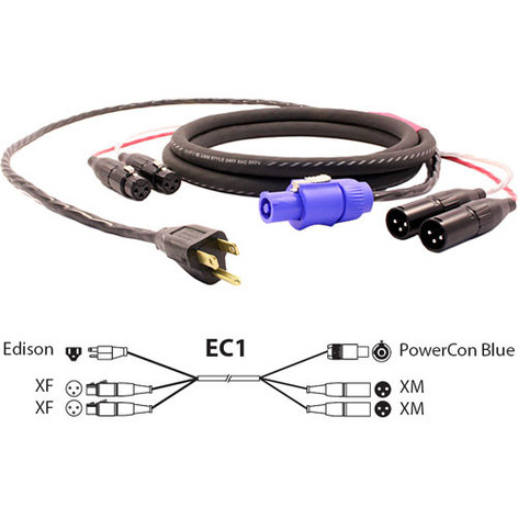 Pro Co EC1-25 25' Combo Cable With Dual XLR And Blue Powercon To Edison