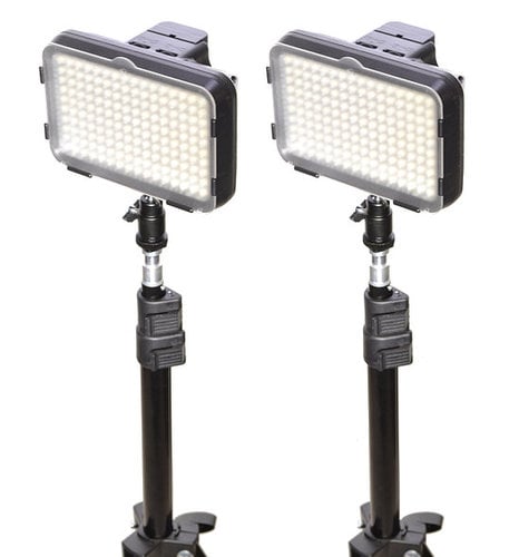 Bescor XT160KB Bi-Color LED On-Camera 2-Light Kit With Stands And Batteries