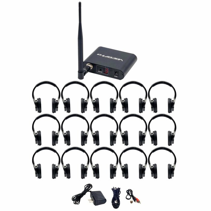 VocoPro SILENTDISCO-115 (1) 3-Channel Wireless Transmitters, (15) LED Headphones