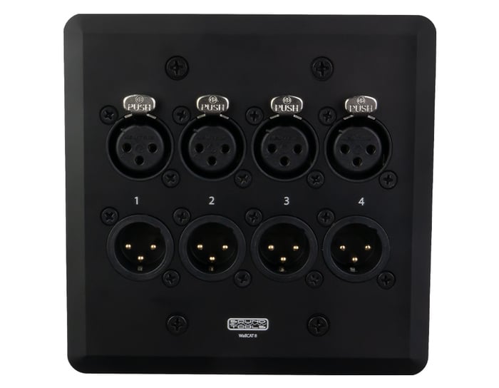 SoundTools WallCAT 8 XLR Black Two Gang Wall Panel With 4 Female And 4 Male XLR To RJ45